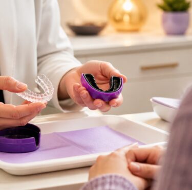 Custom dental night guard and sports mouthguard presented in a modern dental office
